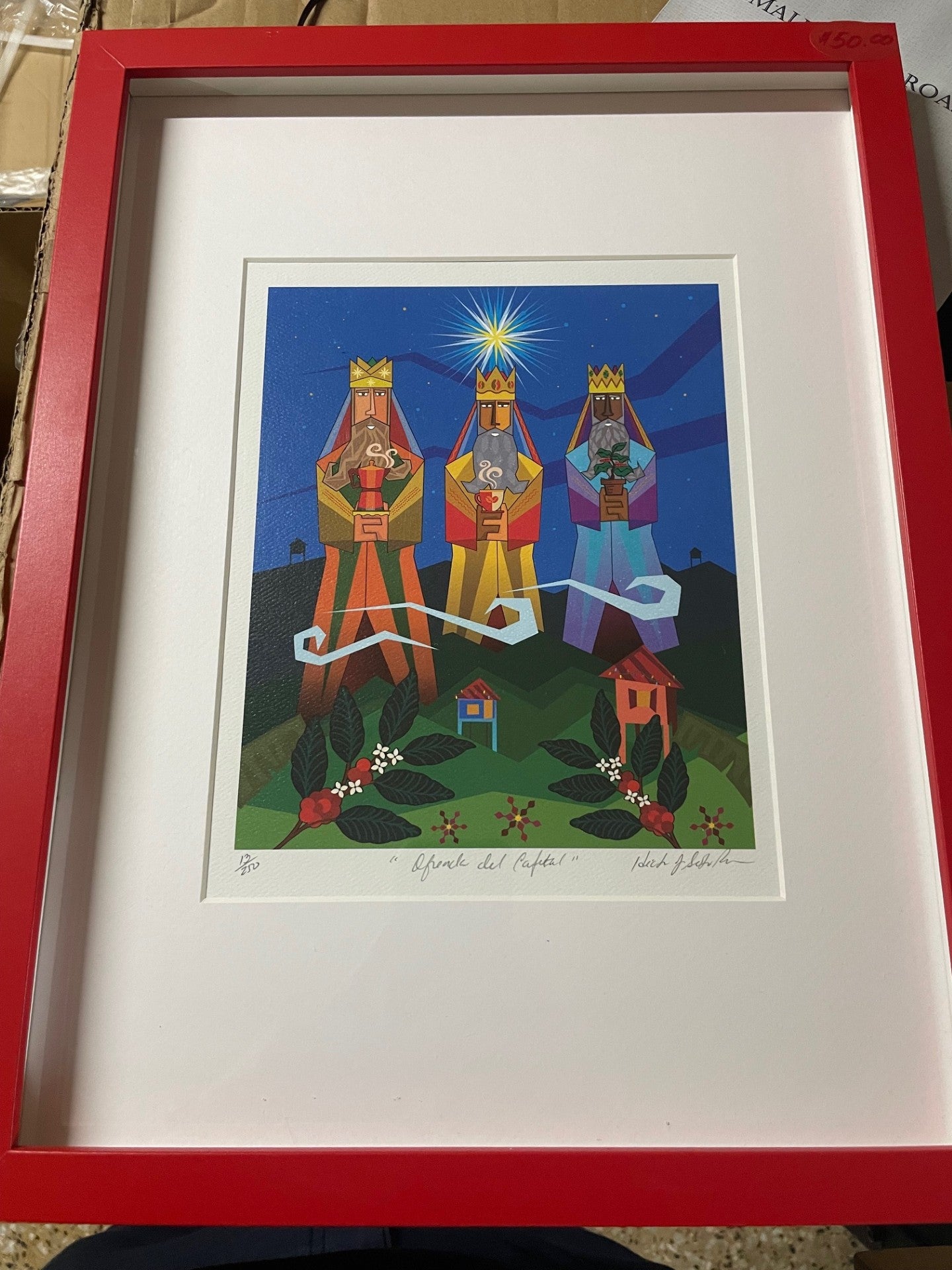 SERIGRAFIA-OFRENDA DEL CAFETAL, 8" x 14" Enmarcada